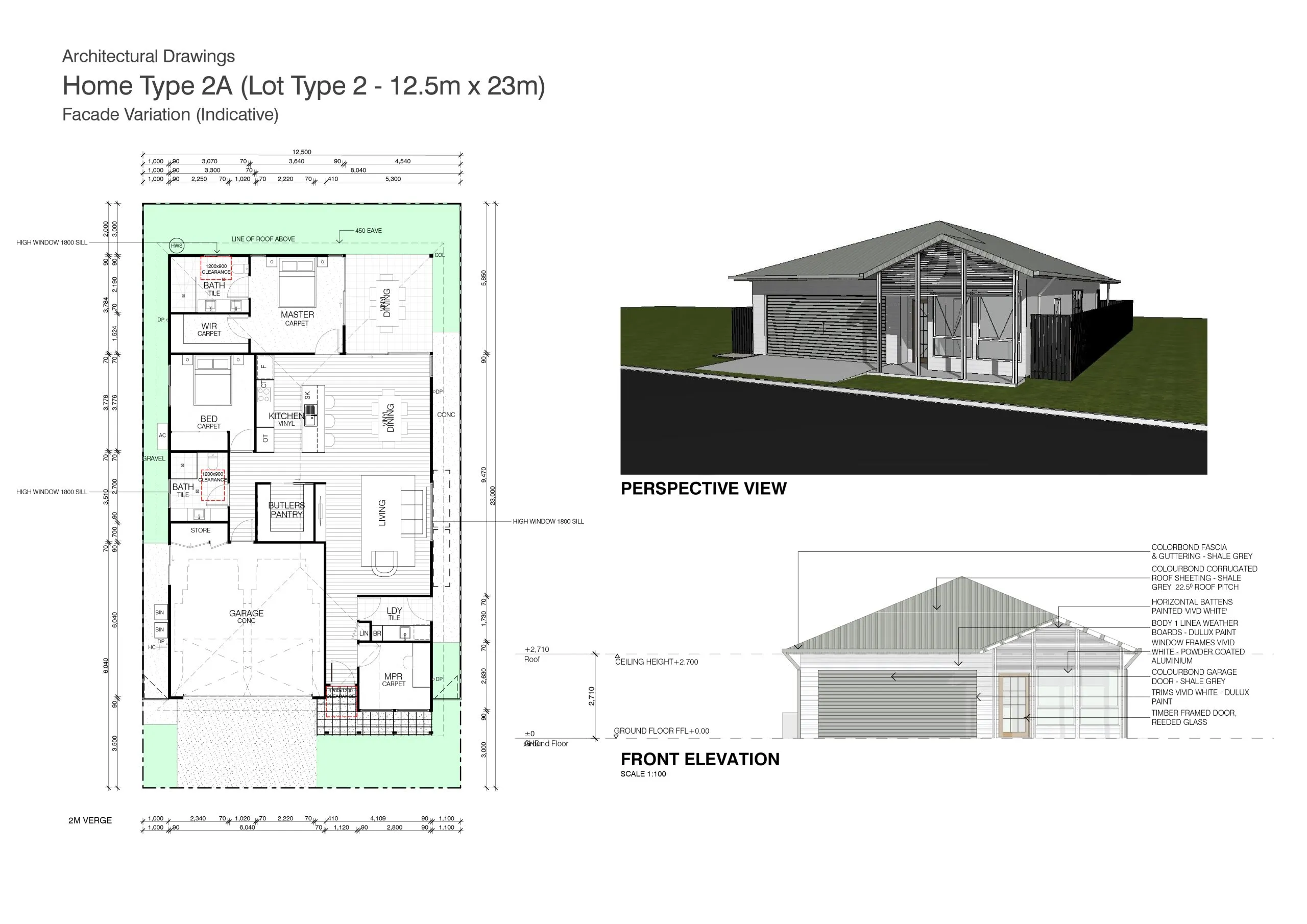 Home Type 2 floor plan, elevations and perspective view