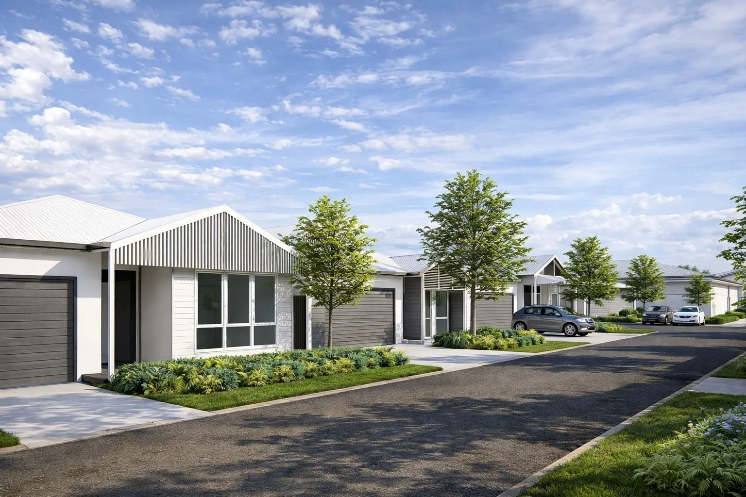 Row of single-storey homes